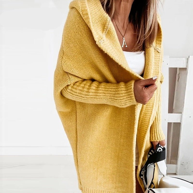 Damen Strickjacke Lang mit Kapuze