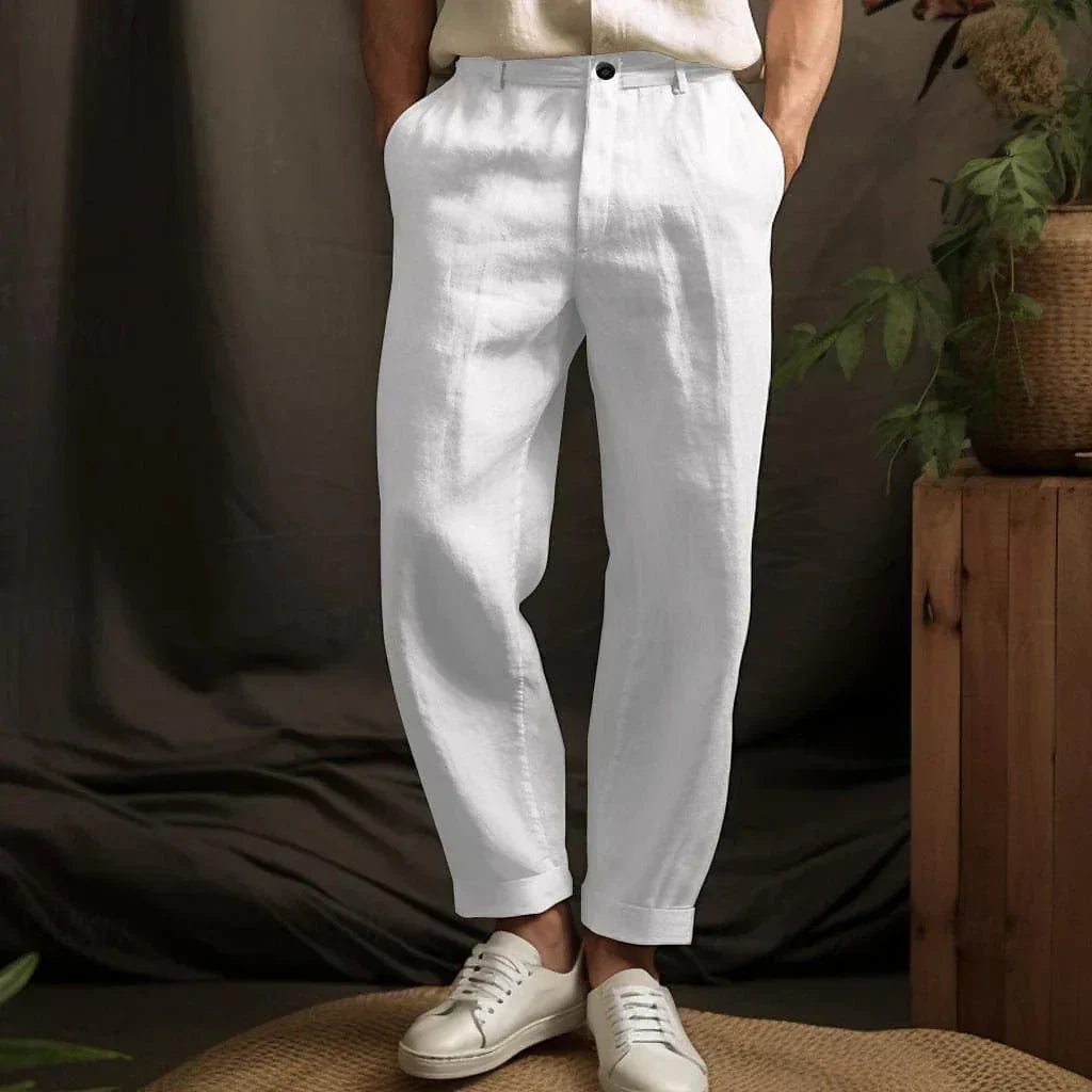 Herren Leinenhose Beige Atmungsaktiv Sommerhose Business Casual