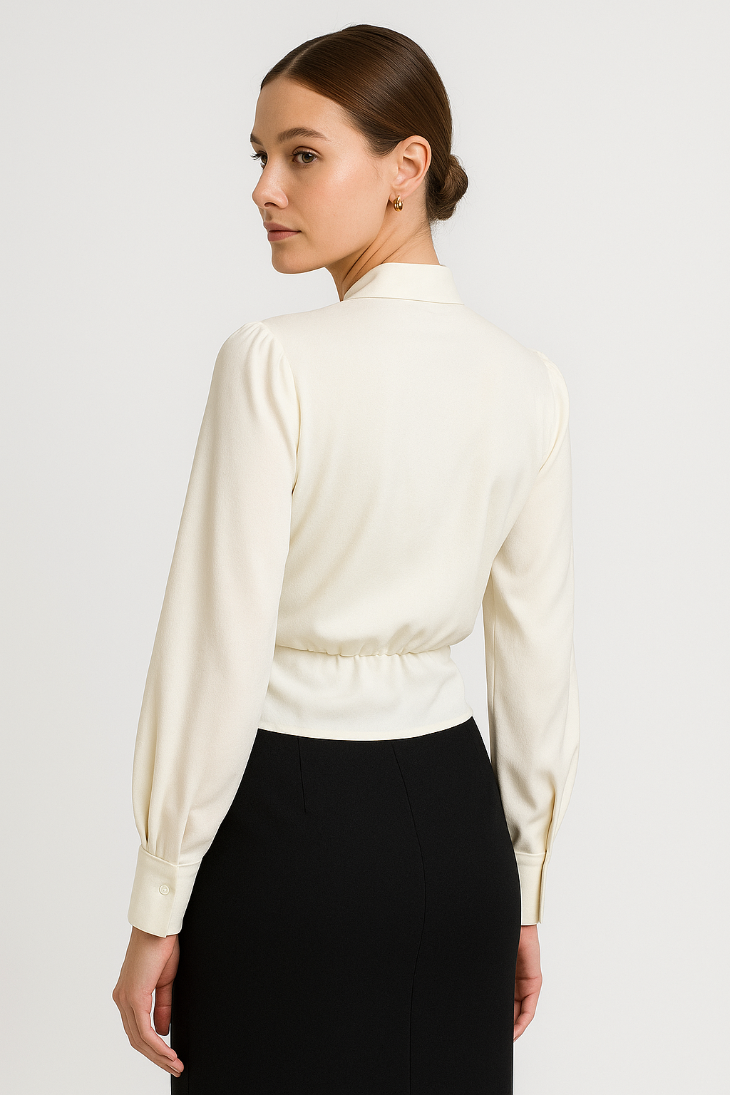 Damen Bluse V-Ausschnitt Langarm Büro Alltag Weiss