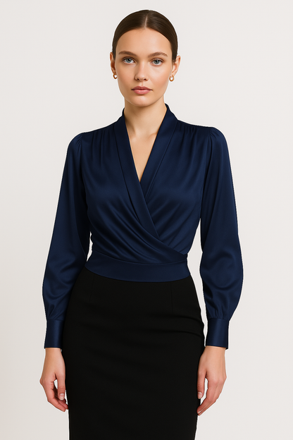 Damen Bluse V-Ausschnitt Langarm Büro Alltag Weiss