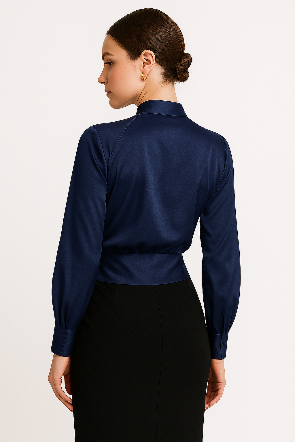 Damen Bluse V-Ausschnitt Langarm Büro Alltag Weiss