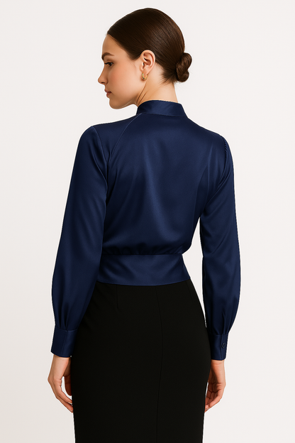 Damen Bluse V-Ausschnitt Langarm Büro Alltag Weiss