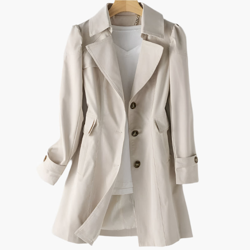 Damen Klassischer Trenchcoat Lang Knöpfe Schwarz - Eveloria