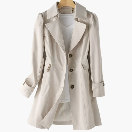 Damen Klassischer Trenchcoat Lang Knöpfe Schwarz - Eveloria