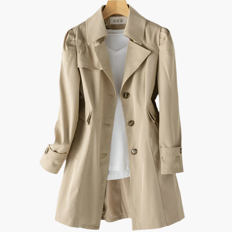 Damen Klassischer Trenchcoat Lang Knöpfe
