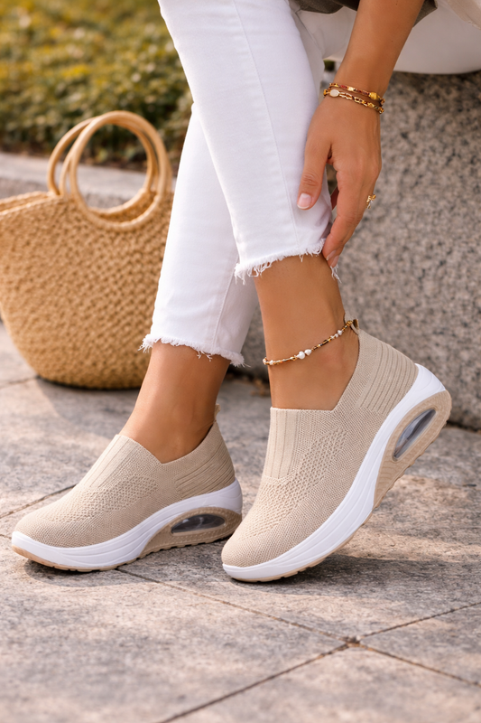 Damen Slip-On Schuhe Atmungsaktives Strick Leicht Beige - Eveloria