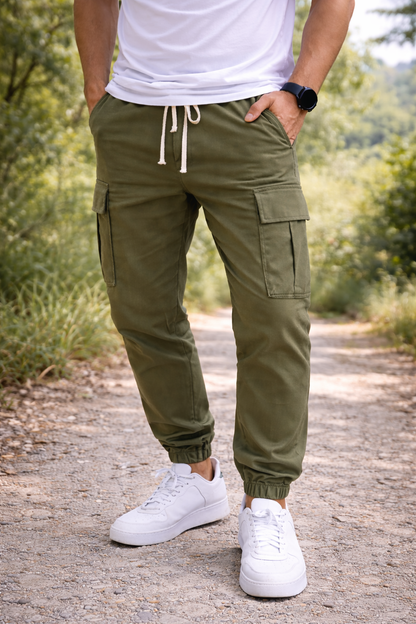 Herren Cargo Jogger Hose Kordelzug Tapered Schwarz - Eveloria
