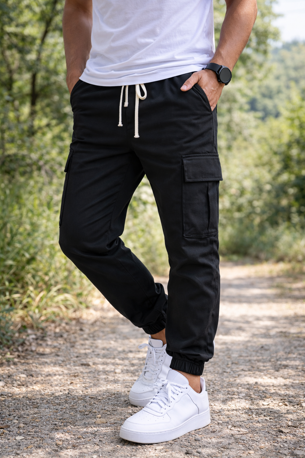 Herren Cargo Jogger Hose Kordelzug Tapered