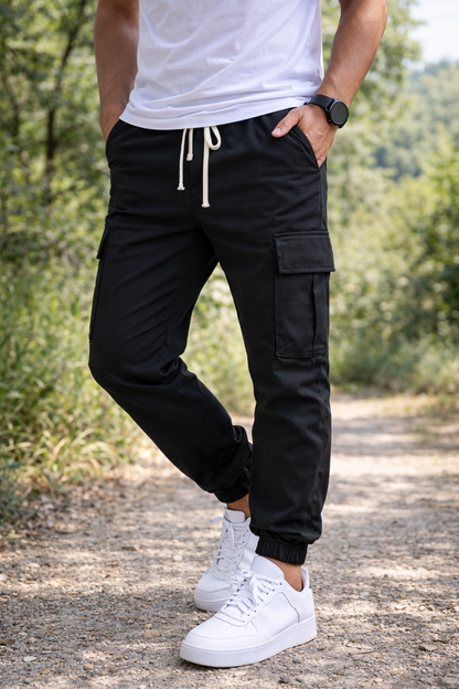 Herren Cargo Jogger Hose Kordelzug Tapered