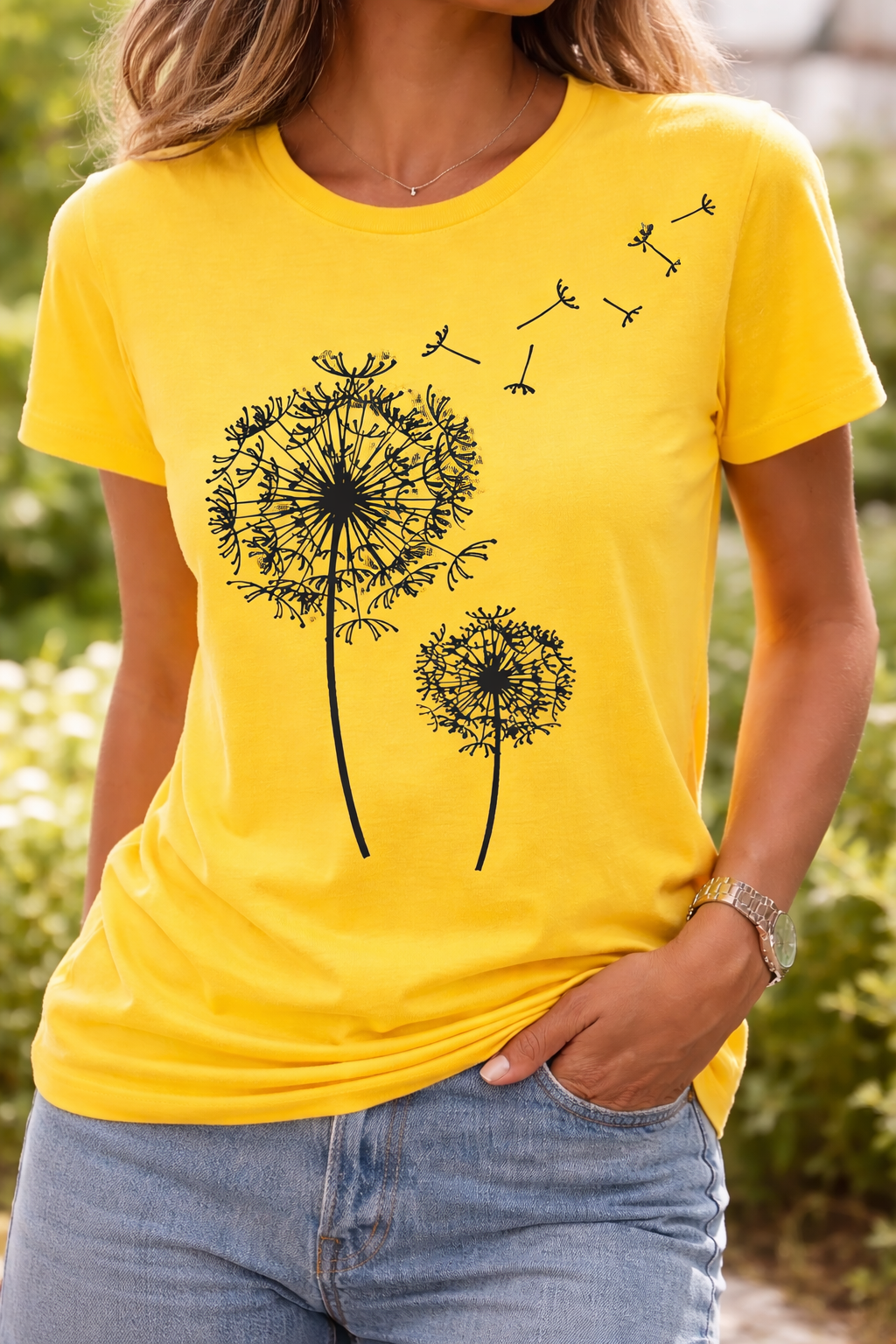 Damen T-Shirt Pusteblumen-Print Kurzarm Baumwolle Weiß - Eveloria