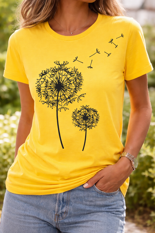 Damen T-Shirt Pusteblumen-Print Kurzarm Baumwolle Weiß - Eveloria