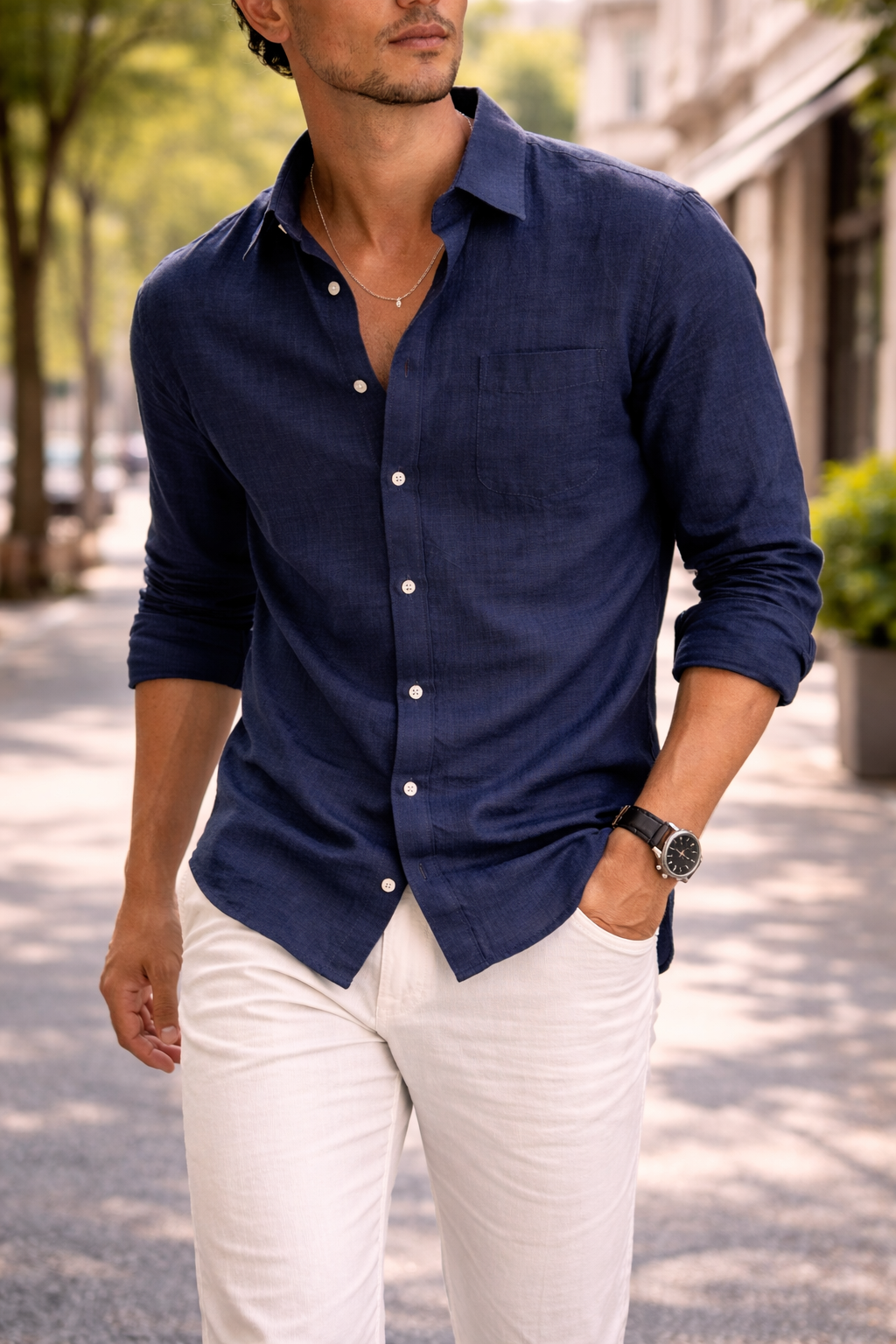 Herren Leinenhemd Langärmlig Leichtes Sommerhemd Beige
