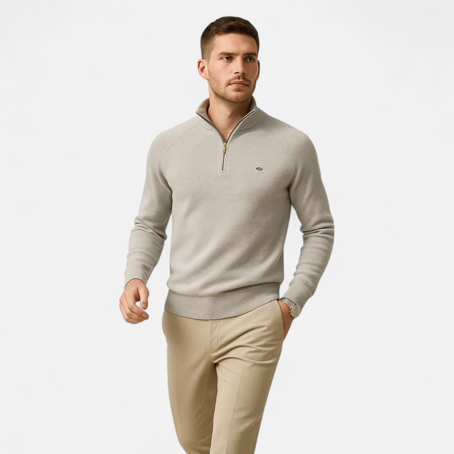 Herren Strickpullover Stehkragen Reißverschluss Feine Baumwolle