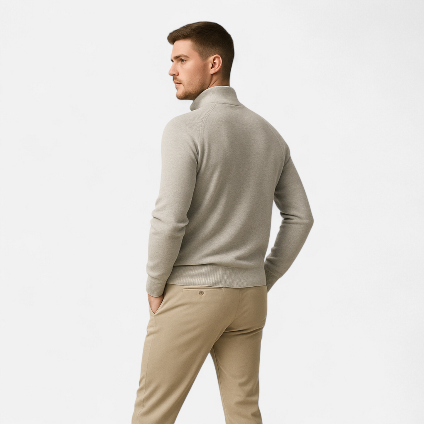 Herren Strickpullover Stehkragen Reißverschluss Feine Baumwolle