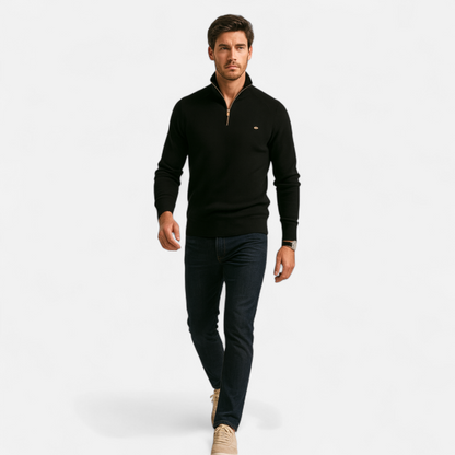 Herren Strickpullover Stehkragen Reißverschluss Feine Baumwolle