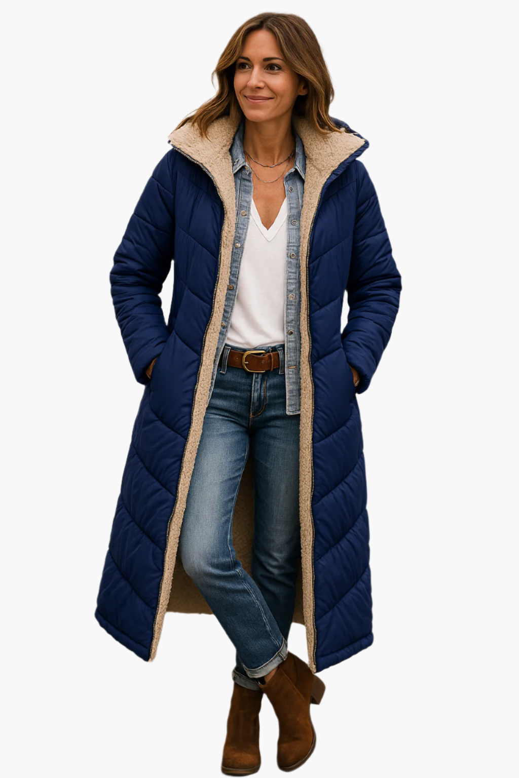 Damen Warme Winterpufferjacke Kapuzen Longline