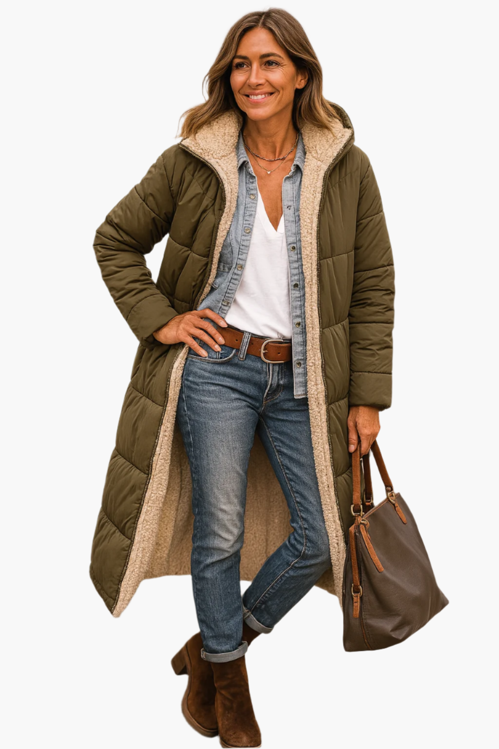 Damen Warme Winterpufferjacke Kapuzen Longline