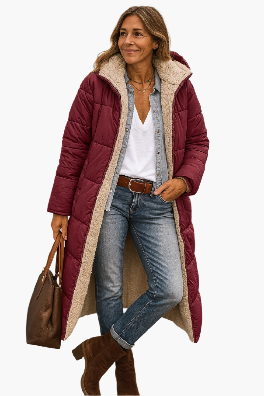 Damen Warme Winterpufferjacke Kapuzen Longline