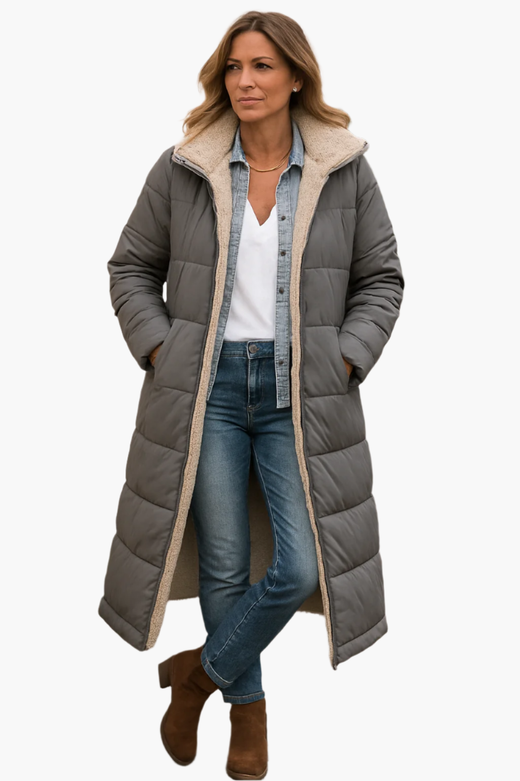 Damen Warme Winterpufferjacke Kapuzen Longline