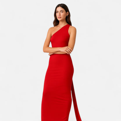 Damen Maxikleid Ein-Schulter-Neckholder