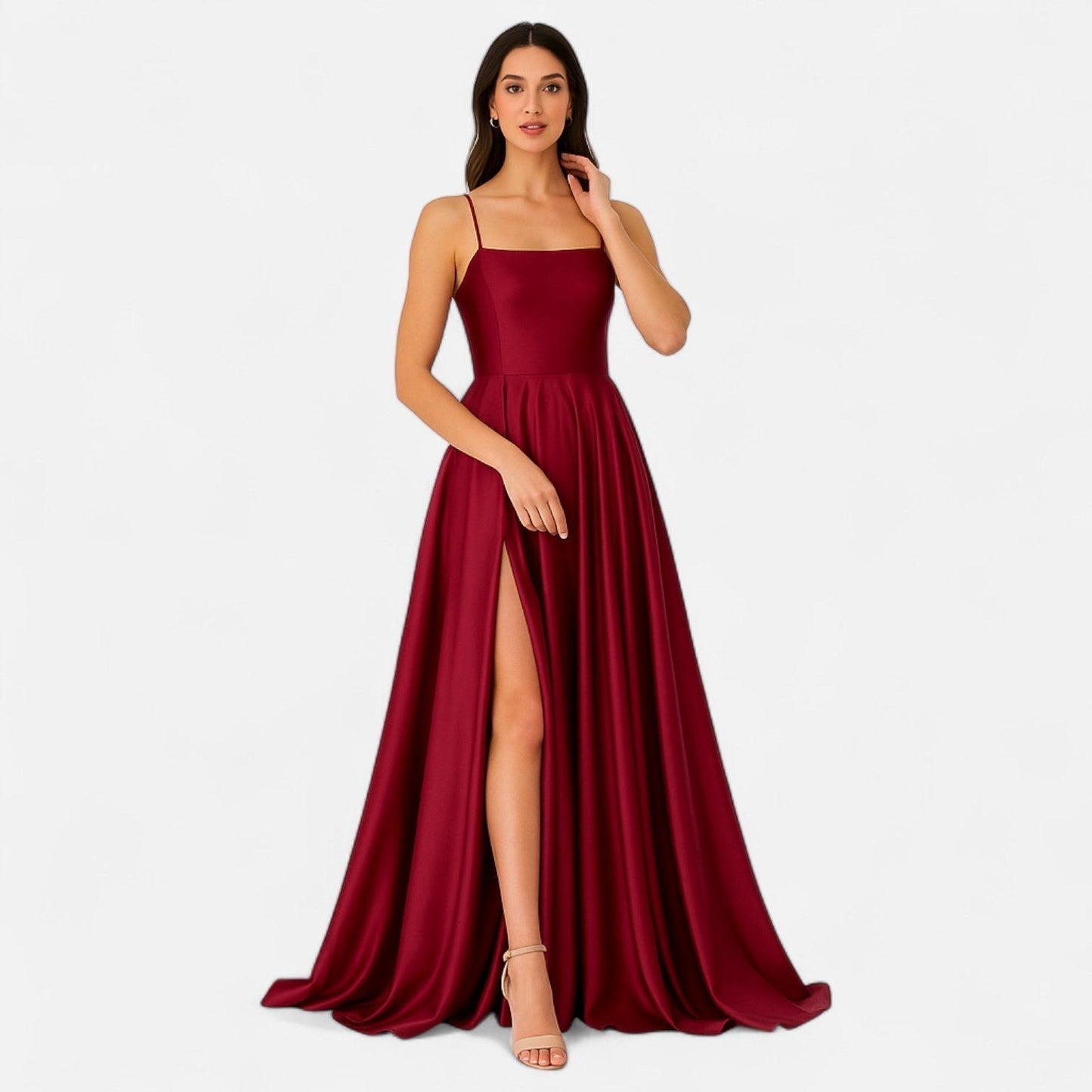Damen Hochzeitsgastkleid Maxikleid mit Schlitz