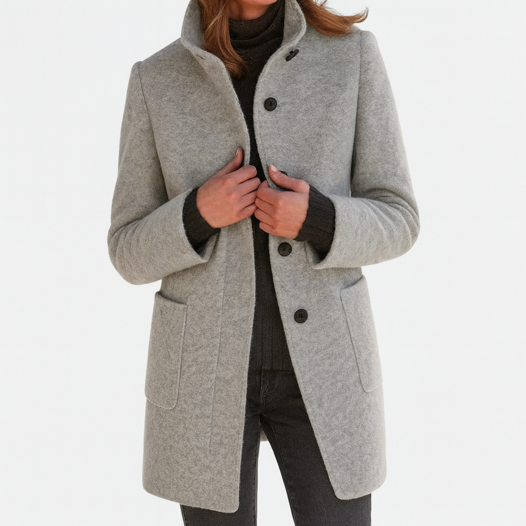 Damen Wollmantel Klassisch Wärmend Beige - Eveloria