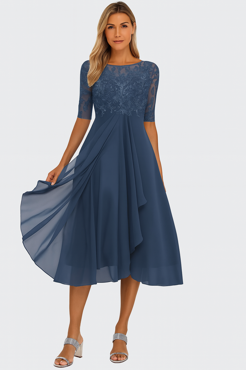 Damen A-Linie Midi-Kleid Sommerkleid