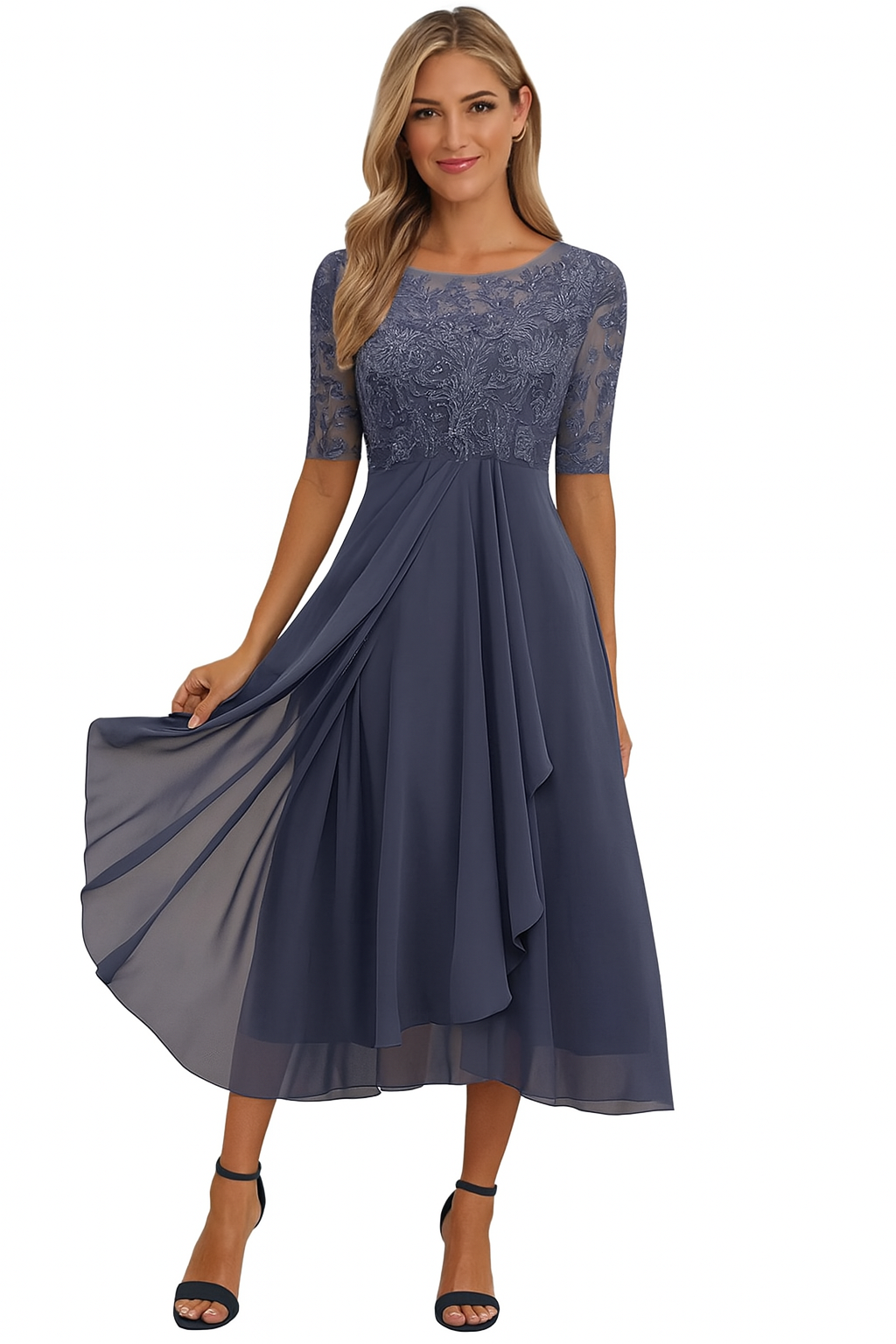 Damen A-Linie Midi-Kleid Sommerkleid
