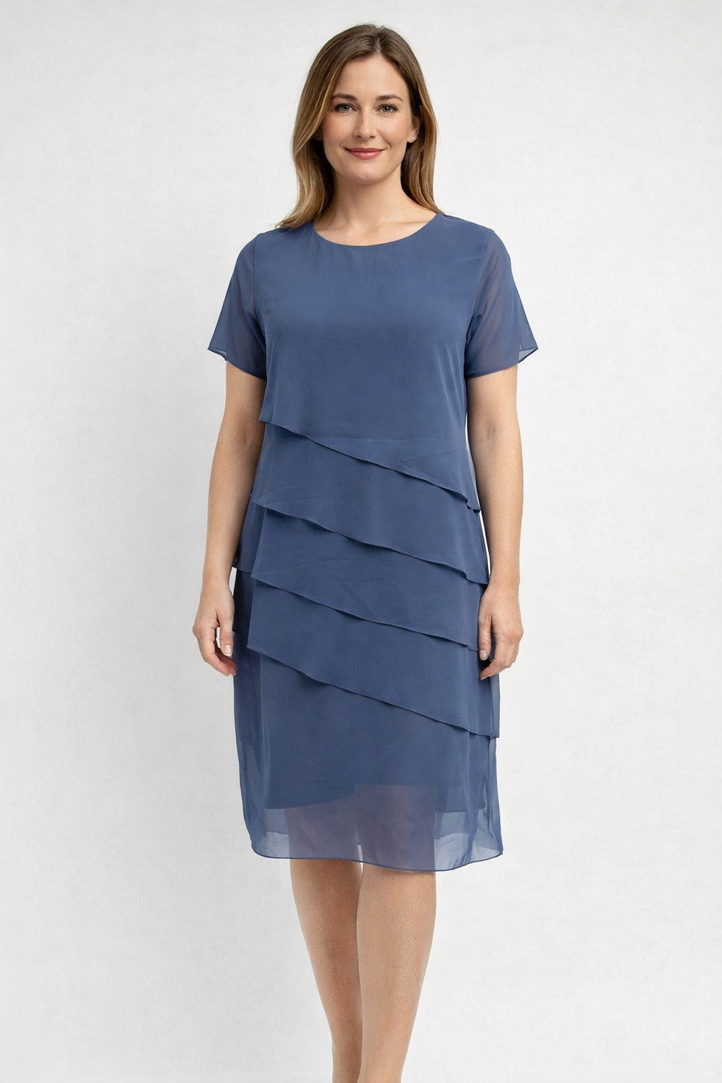 Damen Cocktailkleid Midi mit Kurzen Ärmeln