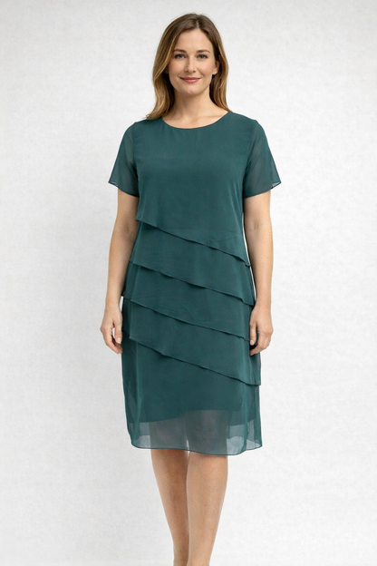 Damen Cocktailkleid Midi mit Kurzen Ärmeln - Eveloria