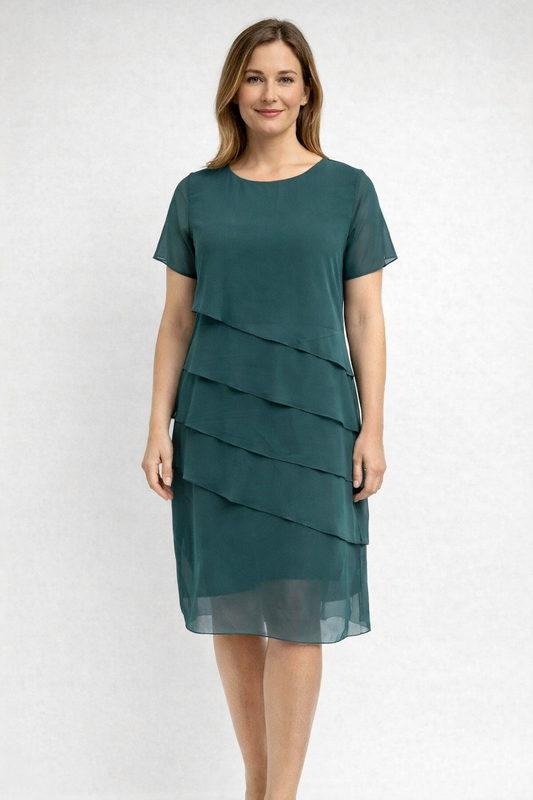 Damen Cocktailkleid Midi mit Kurzen Ärmeln - Eveloria