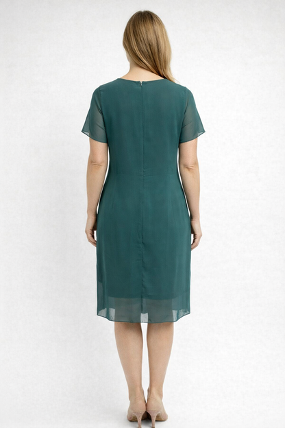 Damen Cocktailkleid Midi mit Kurzen Ärmeln