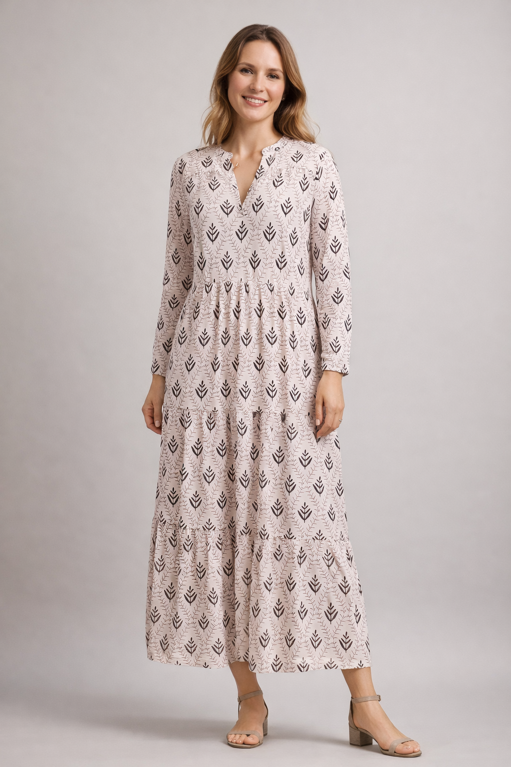 Damen Maxikleid Stufenrock V-Ausschnitt Boho-Stil - Eveloria