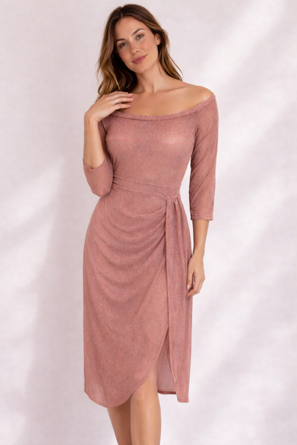 Damen Hochzeitsgastkleid Schulterfrei Midi