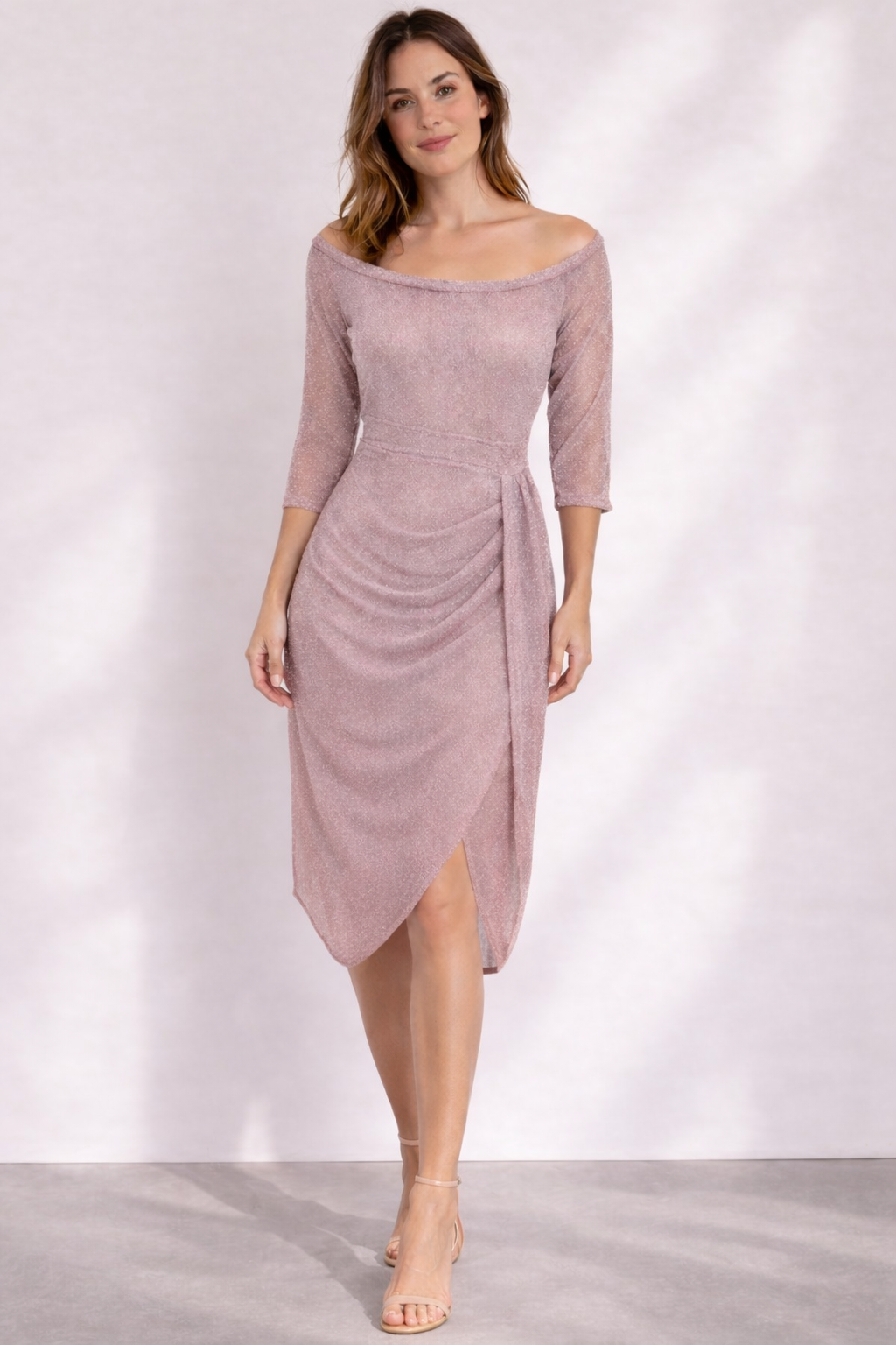 Damen Hochzeitsgastkleid Schulterfrei Midi
