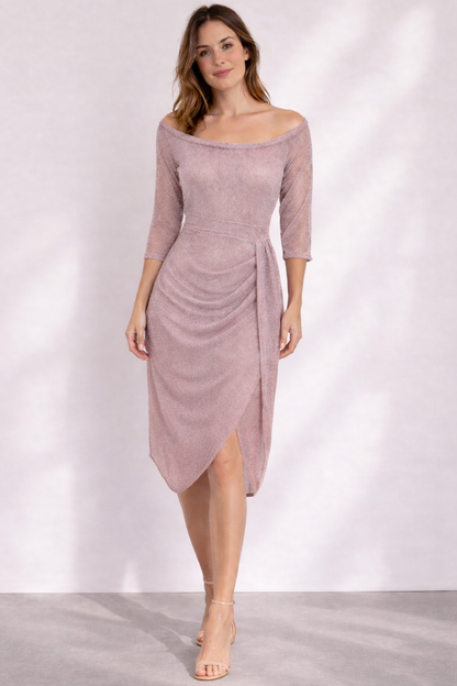 Damen Hochzeitsgastkleid Schulterfrei Midi