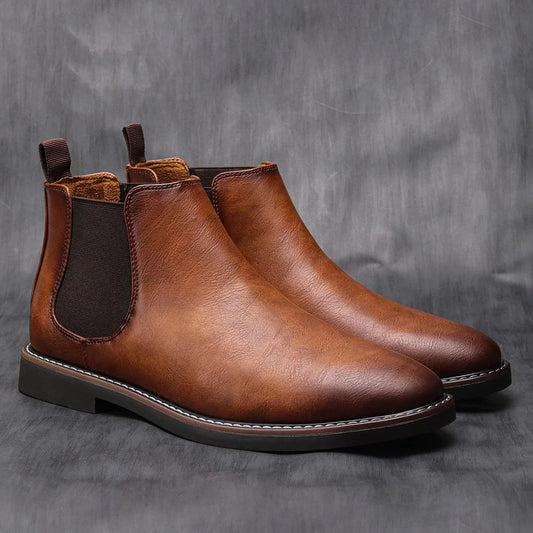 Herren Chelsea Boots Flache Stiefel Leder Schwarz - Eveloria