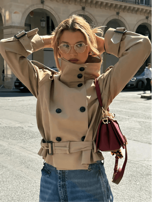 Damen Kurzer Winter-Trenchcoat mit Gürtel - Eveloria