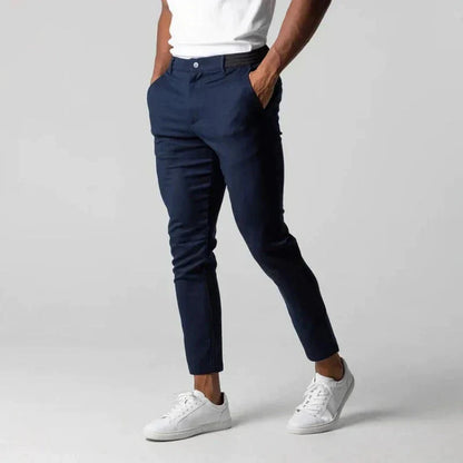 Chino-Hose – Slim Fit – elastischer Bund – Slim Fit Chinos – Herrenhosen-Marineblau-XS-Chaps Herrenmode