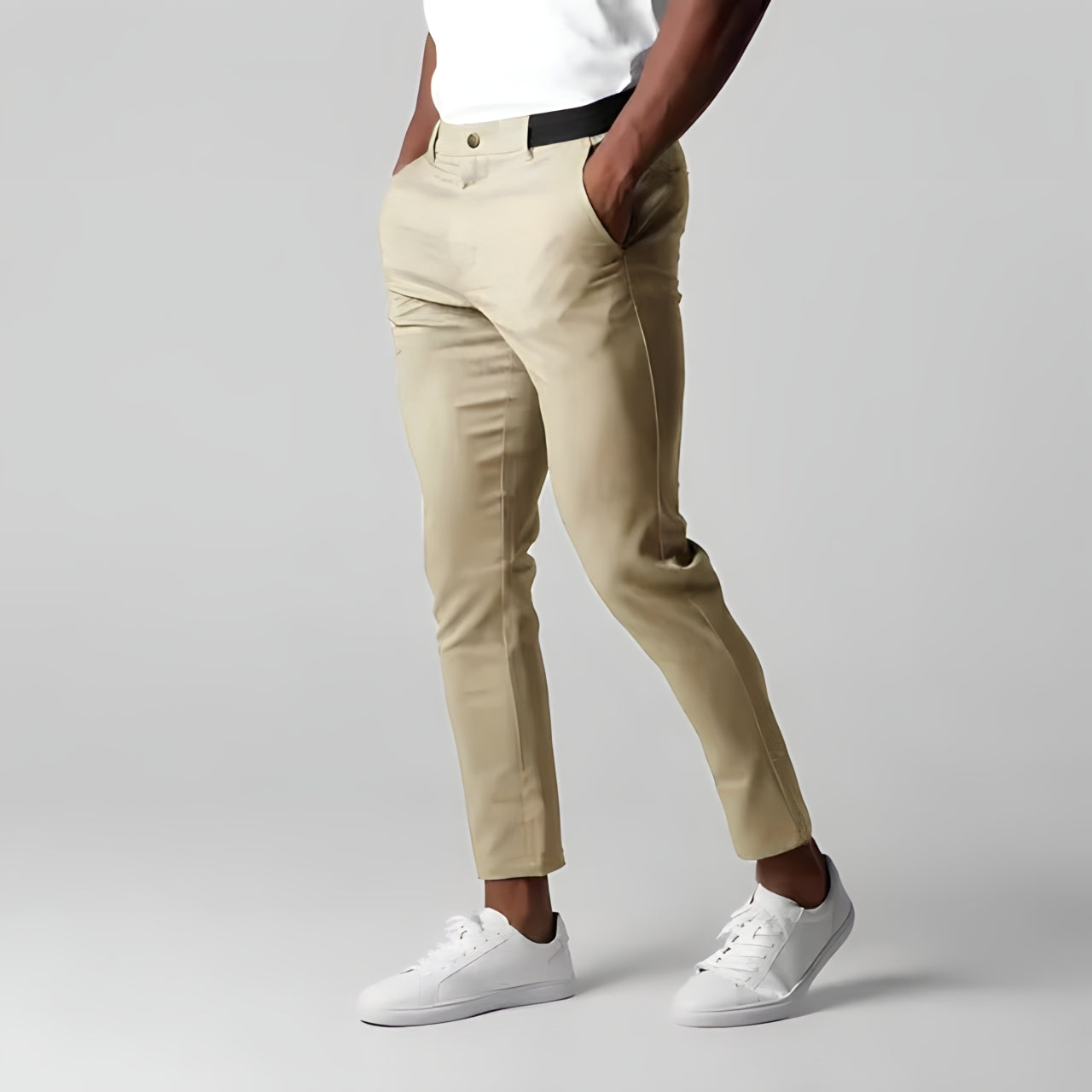 Herren Chino Hosen Elastische Taille Stretch Skinny Beige - Eveloria