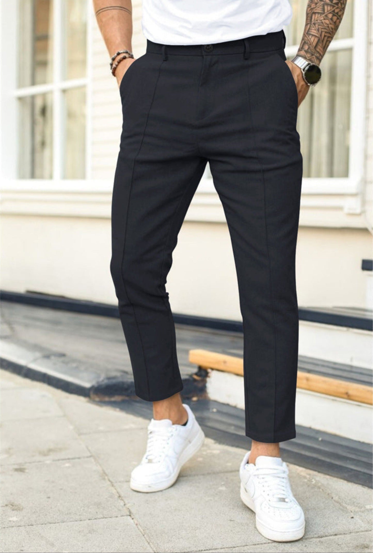 Herren Chino-Hosen Stretch Skinny schmal Schwarz - Eveloria