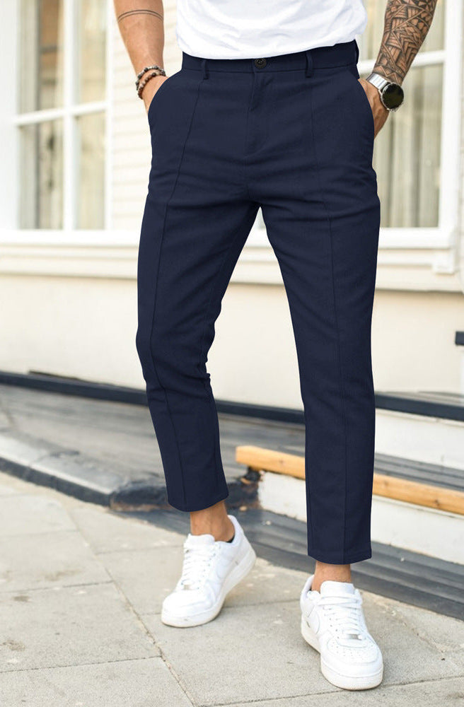 Chino-Hosen – knöchellang – smart-casual – schmal geschnitten – Herrenhosen-Blau-S-Chaps Herrenmode