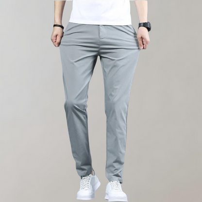 Chinos | Bequem | Elastische Taille | Stretch-Hose | Chino-Hose für Herren-Grau-27-Chaps Herrenmode