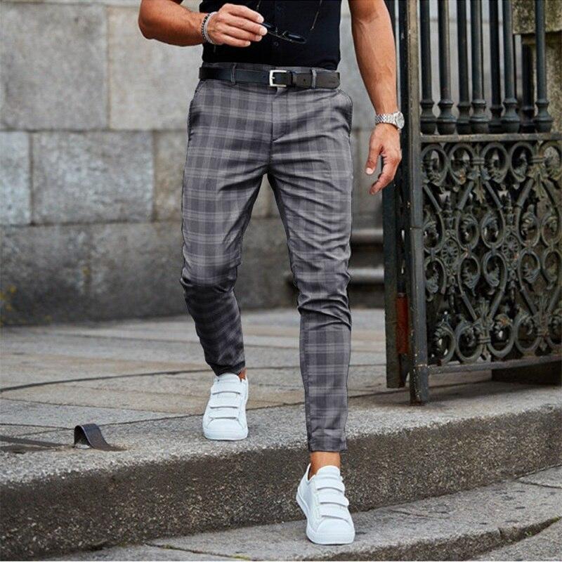Chinos - Herren karierte Slim Fit Stretch Chino Hose-Grau-XS-Chaps Herrenmode