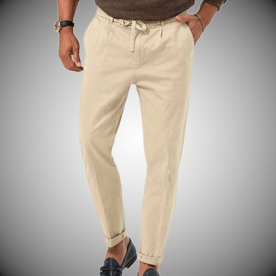 Chinos - Leichte Chino-Hose für Männer mit Kordelzug-Beige-S-Chaps Herrenmode