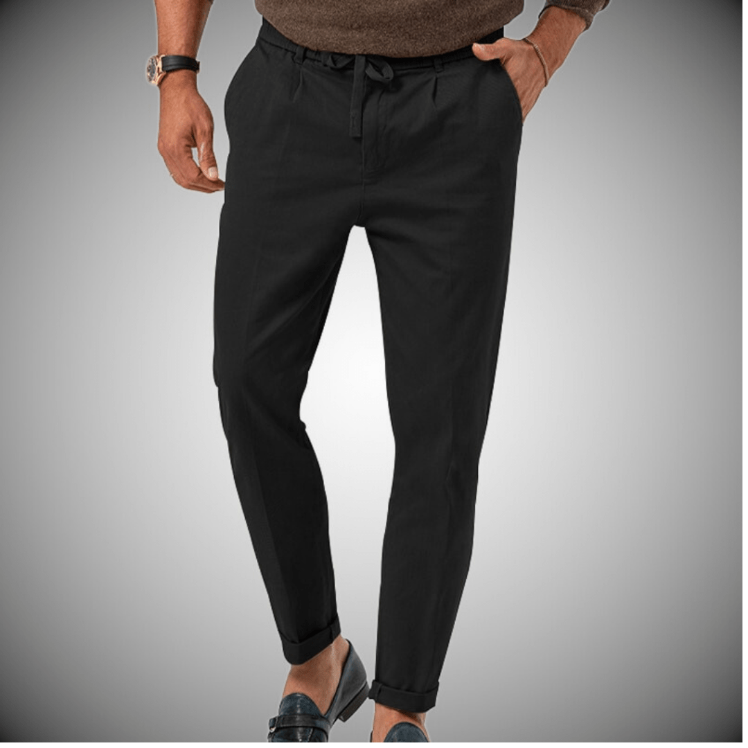 Chinos - Leichte Chino-Hose für Männer mit Kordelzug-Schwarz-S-Chaps Herrenmode