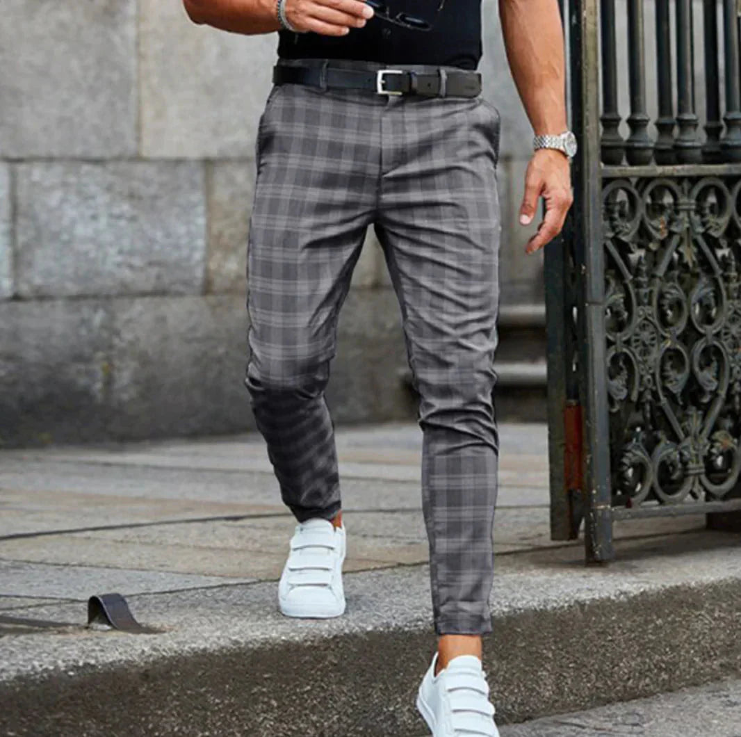 Chinos - Schlanke Passform - Dehnen - Karierte Hosen - Herrenhosen-Grau-XS-Chaps Herrenmode