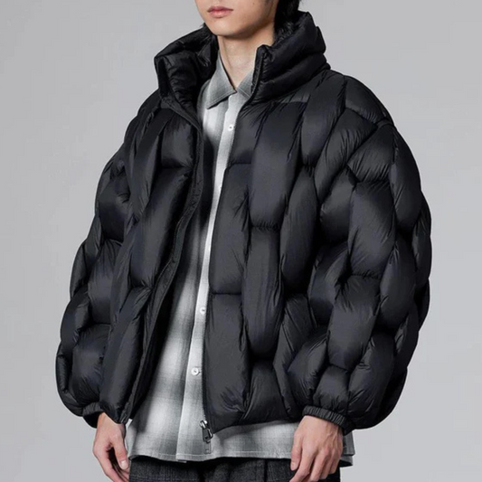 Herren Winterjacke Stehkragen Reißverschluss Gepolstert Schwarz - Eveloria
