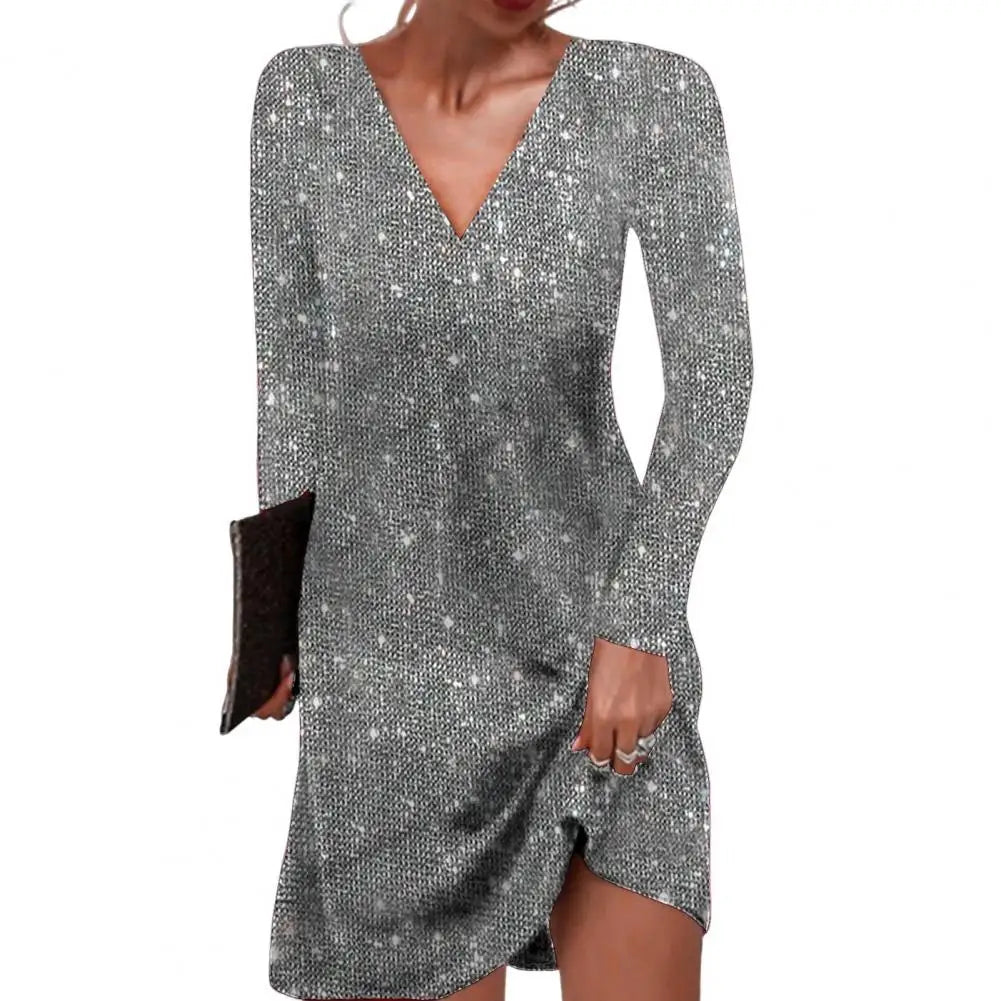 Damen Elegantes Wickelkleid V-Ausschnitt