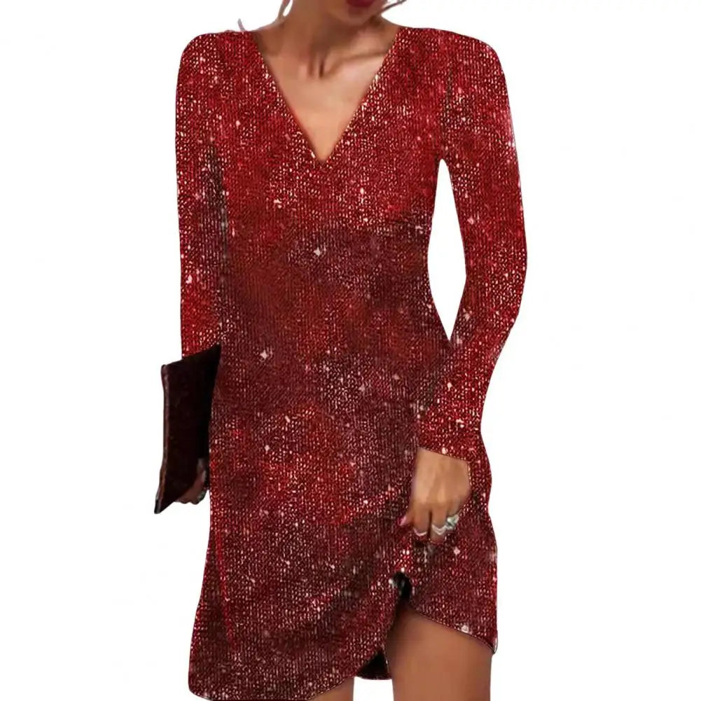 Damen Elegantes Wickelkleid V-Ausschnitt